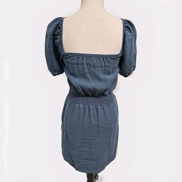 Anthropologie Cloth And Stone Linen Tie Front Mini Dress Pockets Blue Size XS - Picture 4 of 11